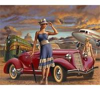 YEESAM ART Paint by Numbers for Adults, Woman Red Car 16x20 inch DIY Painting Kits for Home Wall Decor (Red, Without Frame)