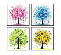 YEESAM ART Pre Printed Cross Stitch Kits for Adults & Beginners 4 Pack Four Seasons Family Happy Tree of Life, 11ct DIY Stamped Cross-Stitch Embroidery Sets Needlework 30x30cm Wall Art Home Decor
