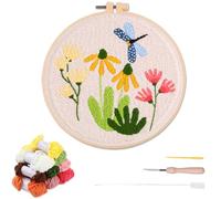 YEESAM ART Punch Needle Kit with Dragonfly and Flowers Patterns, Full Set DIY Punch Needle Embroidery Set with Hoop Tool, Easy Craft for Adults Beginners
