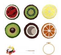 YEESAM ART Punch Needle Kit with Fruit Watermelon Coconut Orange Set of 6 Patterns, Full Set DIY Punch Needle Tufting Coaster Yarn Rug Embroidery Set with Hoop Tool, Easy Craft for Adults Beginners