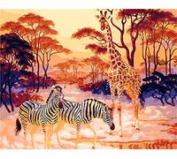 YEESAM ART Stationery Giraffe Zebra African Animals Landscape, Paint by Numbers 16x20 inch DIY Painting Kits for Home Wall Decor (Animals, Framed)