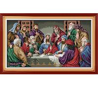 YEESAM ART Unprinted Cross Stitch Kits for Adults, The Last Supper Jesus Religious 14ct Counted Unstamped Embroidery Kit Needlework Wall Art Decor 61×37cm