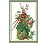 YEESAM ART Unstamped Cross Stitch Kits for Adults, Bird Green House 14ct Counted Unprinted Embroidery Kit Needlework Wall Art Decor