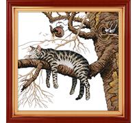 YEESAM ART Unstamped Cross Stitch Kits for Adults, Cat on The Tree14ct Counted Unprinted Embroidery Kit Needlework Wall Art Decor