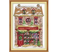 YEESAM ART Unstamped Cross Stitch Kits for Adults, Christmas Toy House 14ct Counted Unprinted Embroidery Kit Needlework Wall Art Decor