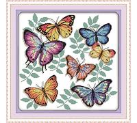 YEESAM ART Unstamped Cross Stitch Kits for Adults, Colourful Butterflies 14ct Counted Unprinted Embroidery Kit Needlework Wall Art Decor