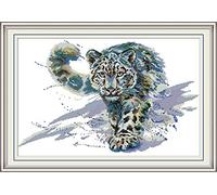 YEESAM ART Unstamped Cross Stitch Kits for Adults, Snow Leopard 14ct Counted Unprinted Embroidery Kit Needlework Wall Art Decor (Snow Leopard)