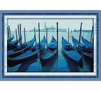 YEESAM ART Unstamped Cross Stitch Kits for Adults, Venice Boats 14ct Counted Unprinted Embroidery Kit Needlework Wall Art Decor