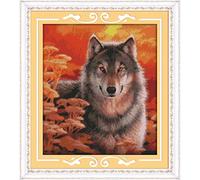 YEESAM ART Unstamped Cross Stitch Kits for Adults, Wolf Animal 14ct Counted Unprinted Embroidery Kit Needlework Wall Art Decor