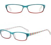 YEESAM Computer Reading Glasses for Women, Fashion Macarons Colorful Blue Light Blocking Readers Small Square Eyeglasses (Blue-red, 3, x)