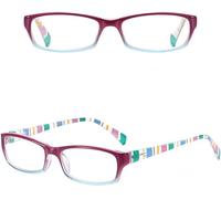 YEESAM Computer Reading Glasses for Women, Fashion Macarons Colorful Blue Light Blocking Readers Small Square Eyeglasses (Purple-blue, 2, x)