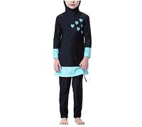 YEESAM Girls' Muslim Swimsuits, Full Body Swimsuit Upf50+ Burkini Hijab Islamic Swimwear 130 - Fits Height 125-135 cm Black