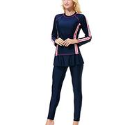YEESAM Muslim Swimsuits for Women Girls with Skirt Full Body Arabic Swimwear, Navy Blue, 3X-Large