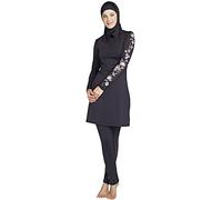 YEESAM Muslim Swimwear for Women Girls Modest Islamic Hijab Burkini Swimsuits (Asia XL ~~ Ref. UK Size 12, Black)