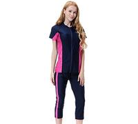 YEESAM New Modest Swimwear for Ladies, Surfing Swimsuit, Muslim Swimming Costume Women Girls, Rash Guard Short Sleeve, Islamic Modesty Burkini (Navy Blue, Asia S ~ Height: 150-160cm)