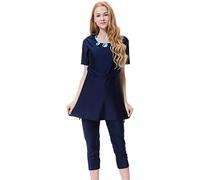 YEESAM New Modest Swimwear for Ladies, Surfing Swimsuit Women, Rash Guard Short Sleeve, Muslim Swimming Costume Girls Islamic Modesty Burkini (navy blue, Asia S ~ Height: 150-160cm)