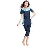 YEESAM Women's Surfing Suit Short Sleeve - Modest Swimwear Kids UPF 50+ Swimming Costume - Muslim Islamic Modesty Swimsuit Burkini (UK, Alpha, S, Regular, Regular, Blue)