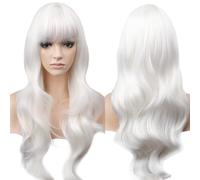 YEESHEDO 28" 70 cm Long Wavy Curly Hair Cosplay White Wigs with Fringe for Women Heat Resistant Synthetic Wig for Halloween Party Costume Anime,Snow White