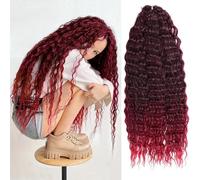 YEESHEDO 3 Packs 22inch Deep Twist Crochet Hair Ocean Curly Bohemian Crochet Braids Deep Wave Hair Bundles Synthetic Hair Extensions Black to Red for Women Ladies