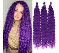 YEESHEDO 3 Packs Ocean Wave Crochet Braids Hair Extensions for women,Long Deep Wavy Dark Purple Curly Synthetic Hair Boho Braiding Locs Crochet Hair,22inch