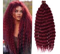 YEESHEDO 3 Packs Ocean Wave Crochet Hair Extensions for Women,Long Deep Wavy Dark Red Curly Synthetic Hair Boho Braids Locs Crochet Hair,22inch (BUG#)