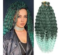 YEESHEDO 3 Packs Ocean Wave Crochet Hair Extensions for Women,Long Deep Wavy Ombre Green Curly Synthetic Hair Boho Braids Locs Crochet Hair,22inch (Black Mix Greeen)