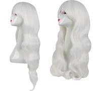 YEESHEDO 32" 80 cm Long Wavy Curly Hair Cosplay Wigs with Bangs for Women Girls Heat Resistant Synthetic Wig for Party Costume Anime Halloween (White)