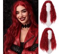 YEESHEDO Descendants Red Wig Long Curly Red Wig for Women Halloween Cosplay Anime Costume Party Hair