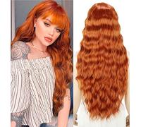 YEESHEDO Ginger Long Hair Wigs for Women Natural Curly Wavy Synthetic Wigs with Fringe Copper Red Wig for Party Cosplay or Daily 28 Inches