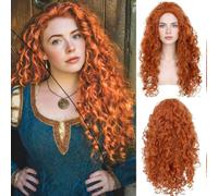 YEESHEDO Long Fluffy Wavy Curly Orange Wig for Women&Girls Halloween Costume Princess Merida Wig