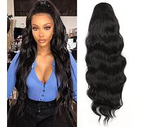YEESHEDO Long Wavy Ponytail Hair Extension for Black Women Drawstring Ponytail Hair Extensions Clip in Black Curly Synthetic Hairpiece