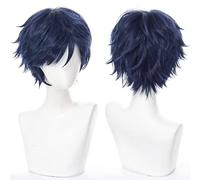 YEESHEDO Unisex Navy Blue Short Bob Anime Cosplay Wigs Full Natural Layer Straight Fluffy Hair Costume Party Fancy Dress Wig (Deep Blue)