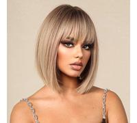 YEESHEDO Women's Short Bob Wigs Straight with Flat Bangs Colorful Hair for Cosplay Party Halloween Costume Replacement Wig for Girls 12" (Blonde Ombre)