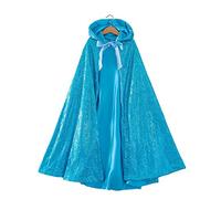 yeesn Kids Sequins Hooded Cloak Full Length Long Cape for Princess Girls Costume Christmas Halloween Party Cosplay (5-10 Years, Blue)