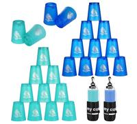 yeesport 24 Pcs Sport Stacking Cups, Sport Training Game for Challenge Competition, Plastic Stacking Cups, Classic Family Game for Kids and Adults, Blue+Green