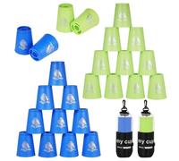 yeesport 24 Pcs Sport Stacking Cups, Sport Training Game for Challenge Competition, Plastic Stacking Cups, Classic Family Game for Kids and Adults, Blue+Green