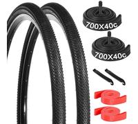 yeesport 700 x 40c Bike Tires, 2 Pack Foldable 42-622 700x40c Tires and 700x38/40/42c Inner Tubes 48mm A/V Valve with Rim Strips, 700c Gravel Bike Tires for Urban Rural Asphalt Hard Roads