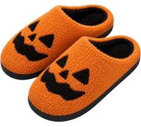 YeeSupe Halloween Slippers for Men Women Fluffy Plush Warm Slippers with Ghost Pumpkin Bat Design Non-Slip Home Scary Shoes, Pumpkin, 35.5/37 EU