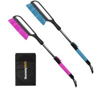YeewayVeh 35" Snow Brush and Ice Scraper, 2 Pack Extendable Car Snow Scraper with Soft Grip & Additional Handhold, 2 IN 1 Detachable & Scratch-Free Snow Brushes for Car Truck SUV, Magenta & Lake Blue