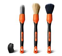 YeewayVeh 3pcs Car Detailing Brush Set, 1pc Boars Hair Detailing Brushes,1pc Ultra Soft Detail Brush for Air Vent Leather Seat, 1pc Scratch Free Car Detailing Brushes for Interior Exterior, Orange