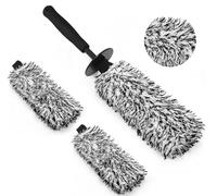 YeewayVeh 3PCS Car Wheel Cleaning Brush, Microfiber Flat Wheel Rim Cleaner Brush with 2 Extra Replaceable Wheel Brush Cover, Car Cleaning Brush Kit for Wheels Fenders Engine Exhaust Tips, Black&White