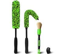 YeewayVeh 3PCS Quick Car Wheel Brush Kit, 2-Size 360° Bendale Alloy Wheel Brush, Boars hair Detailing Brushes, Fast Scratch-Free Cleaning for Car Wheels, Motorcycle, Green