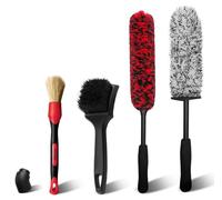 YeewayVeh 4 PCS alloy Wheel brush Kit, Bendable Car Wheel Brush and Microfiber Rim Brush, Tire Brush and Car Detailing Brush, Soft & No-Scratch wheel cleaning brush Set for All Wheel Types, Red