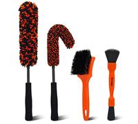 YeewayVeh 4PCS Car Wheel Cleaning Kit, Bendable Wool Brush, Orange&Black | 2-Size Microfiber Rim Cleaner, Tire Brush, Double-Ended Detailing, Non-Metallic & Scratch-Free for All Wheel Types