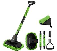 YeewayVeh 55" Car Wash Brush with Long Handle, Extendable Car Cleaning Brush with Scratch-Free Microfiber Car Wash Mop Head, Detachable D-shaped Handle Car Washing Kit for RV Truck Camper, Green