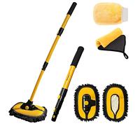 YeewayVeh 5PCS Car Wash Brush with Long Handle, 15° Curved Car Wash Mop with 2 Chenille Mop Heads, Car Washing Brush Kit with Car Wash Mitt and Towel for RV Truck Camper Cleaning, Yellow