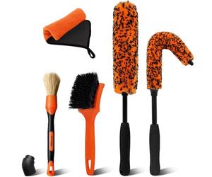 YeewayVeh 5PCS Car Wheel Cleaning Kit, 2-Size Bendable Wheel Rim Brush，Tire Brush and Car Detailing Brush, Soft & No-Scratch Car Wheel Rim Cleaner Brush Set with Microfiber Towel for All Wheel Types