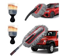 YeewayVeh Car Duster Kit, 4 Pack Car Detailing Brush Set with Extendable Microfiber Dust Brush & Scratch Free Car Dash Duster & Soft Car Interior Brush for Vehicles and Home Cleaning Tools, Red&Gray