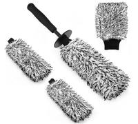 YeewayVeh Car Wheel Cleaning Kit - Microfiber Rim Brush with 2 Replaceable Wheel Cleaner Brush Covers, Truck Camper SUV Fenders Exhaust Tips Car Washing Kit