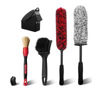 YeewayVeh Wheel Cleaning Kit, 5Pack Bendable Alloy Wheel Cleaning Brush and Microfiber Wheel Cleaner Brush, Tire Dressing Applicator and Car Detailing Brush for Wheel Care and Cleaning Kit, Red